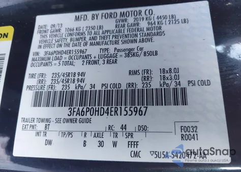 2014 Ford Fusion Se из США, поврежденный, VIN 3FA6P0HD4ER155967